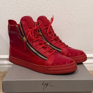 Giuseppe Zanotti Crocodile Red Patent High-Top Sneakers